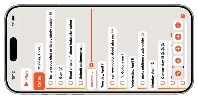 BigPlan timeline on an iPhone in landscape orientation
